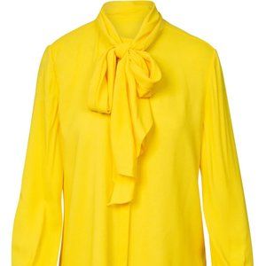 ANOTHER TOMORROW | CORE SELF-TIE NECK BLOUSE IN YELLOW | (EST. RETAIL $540)